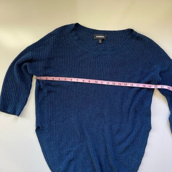 Express Sweater Womens X-Small XS Tunic Light Knit Blue Crew Neck Long Sleeve - Picture 3 of 6